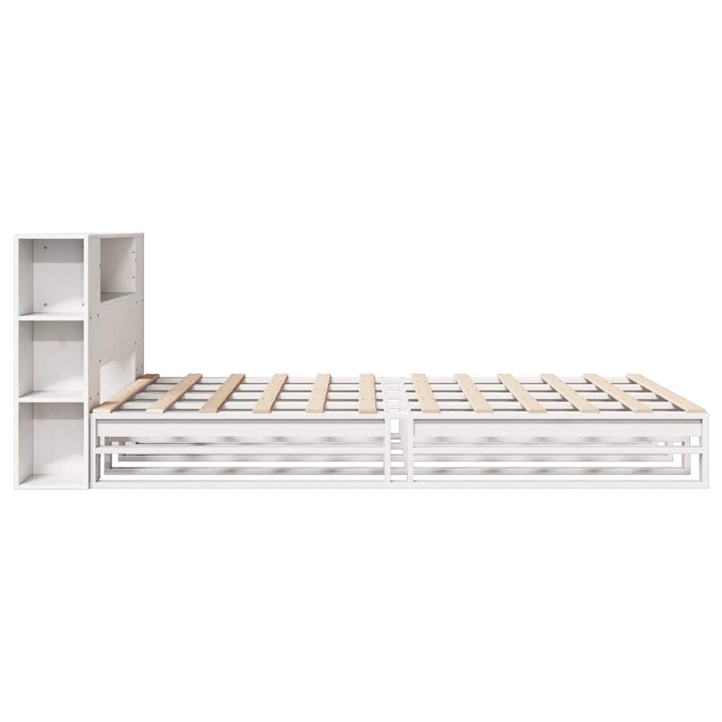 Lit bibliothèque sans matelas blanc 150x200 cm bois massif - XIOS