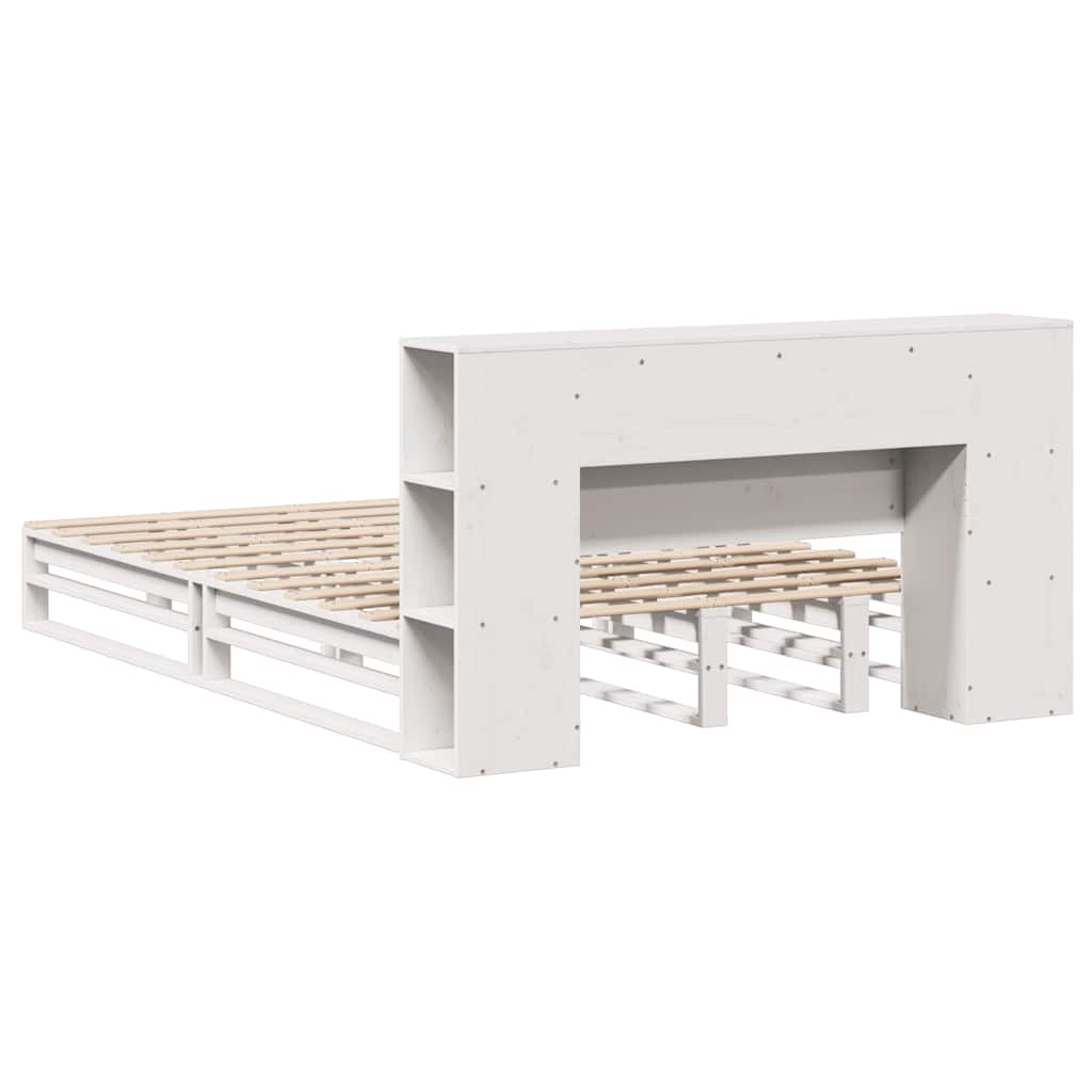 Lit bibliothèque sans matelas blanc 150x200 cm bois massif - XIOS