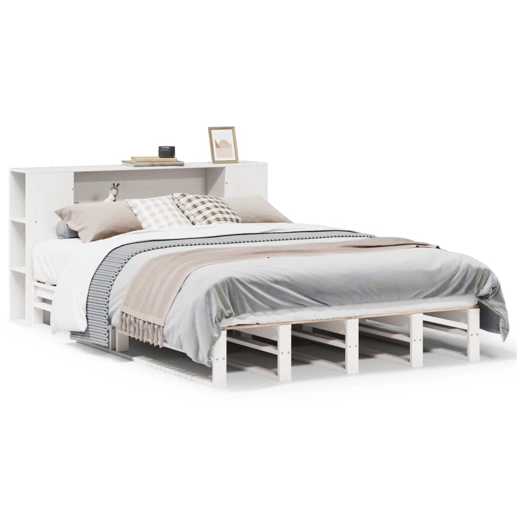 Lit bibliothèque sans matelas blanc 160x200 cm bois massif - XIOS