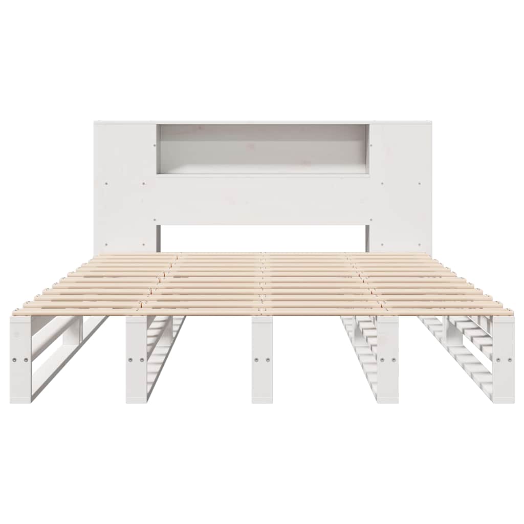 Lit bibliothèque sans matelas blanc 160x200 cm bois massif - XIOS