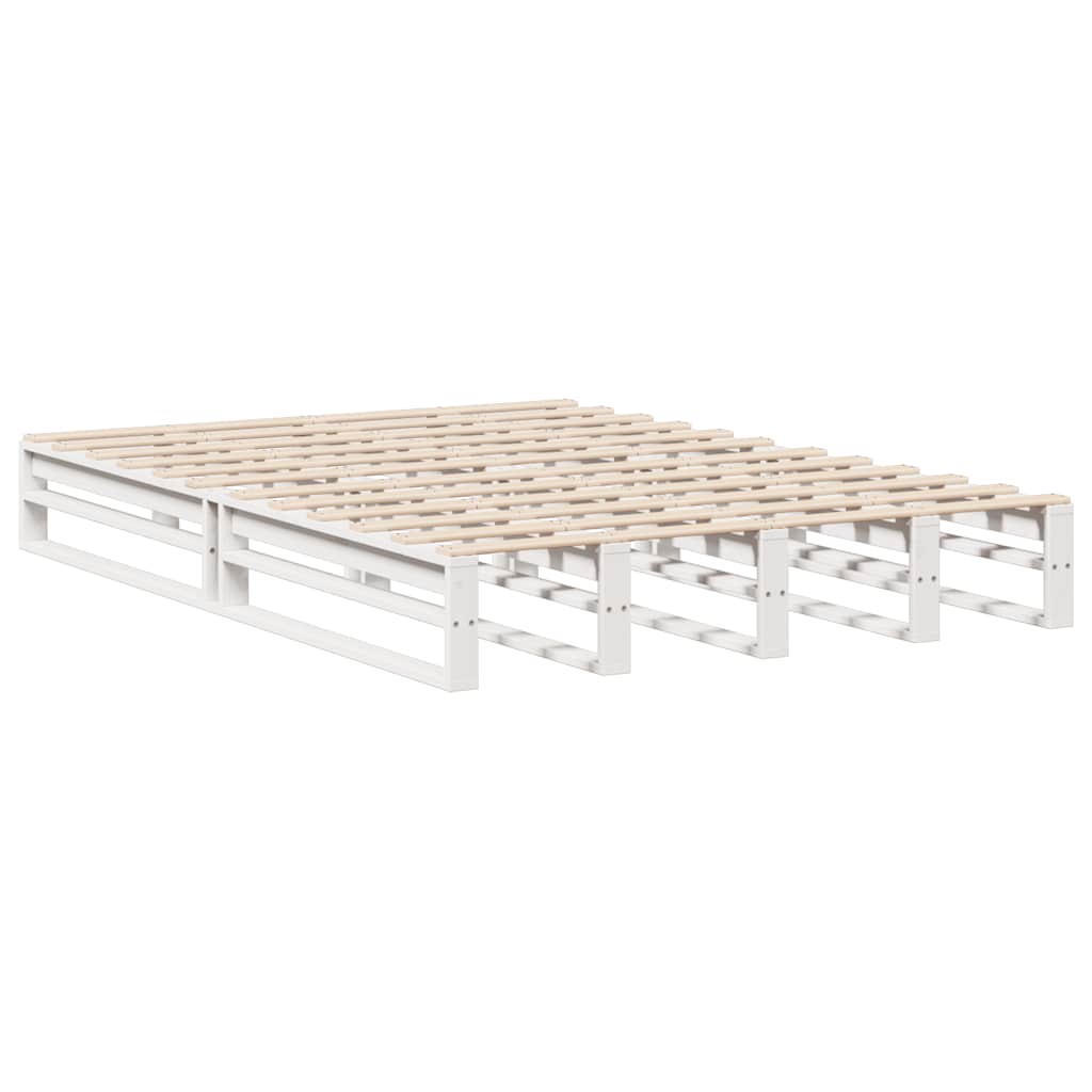 Lit bibliothèque sans matelas blanc 160x200 cm bois massif - XIOS