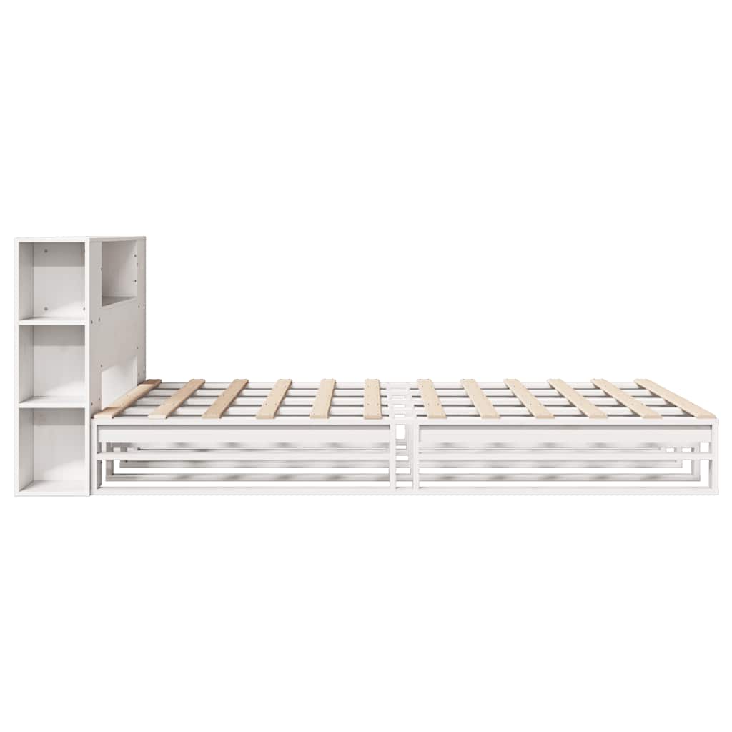 Lit bibliothèque sans matelas blanc 160x200 cm bois massif - XIOS