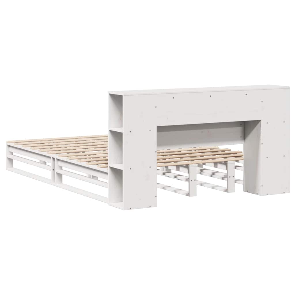 Lit bibliothèque sans matelas blanc 160x200 cm bois massif - XIOS