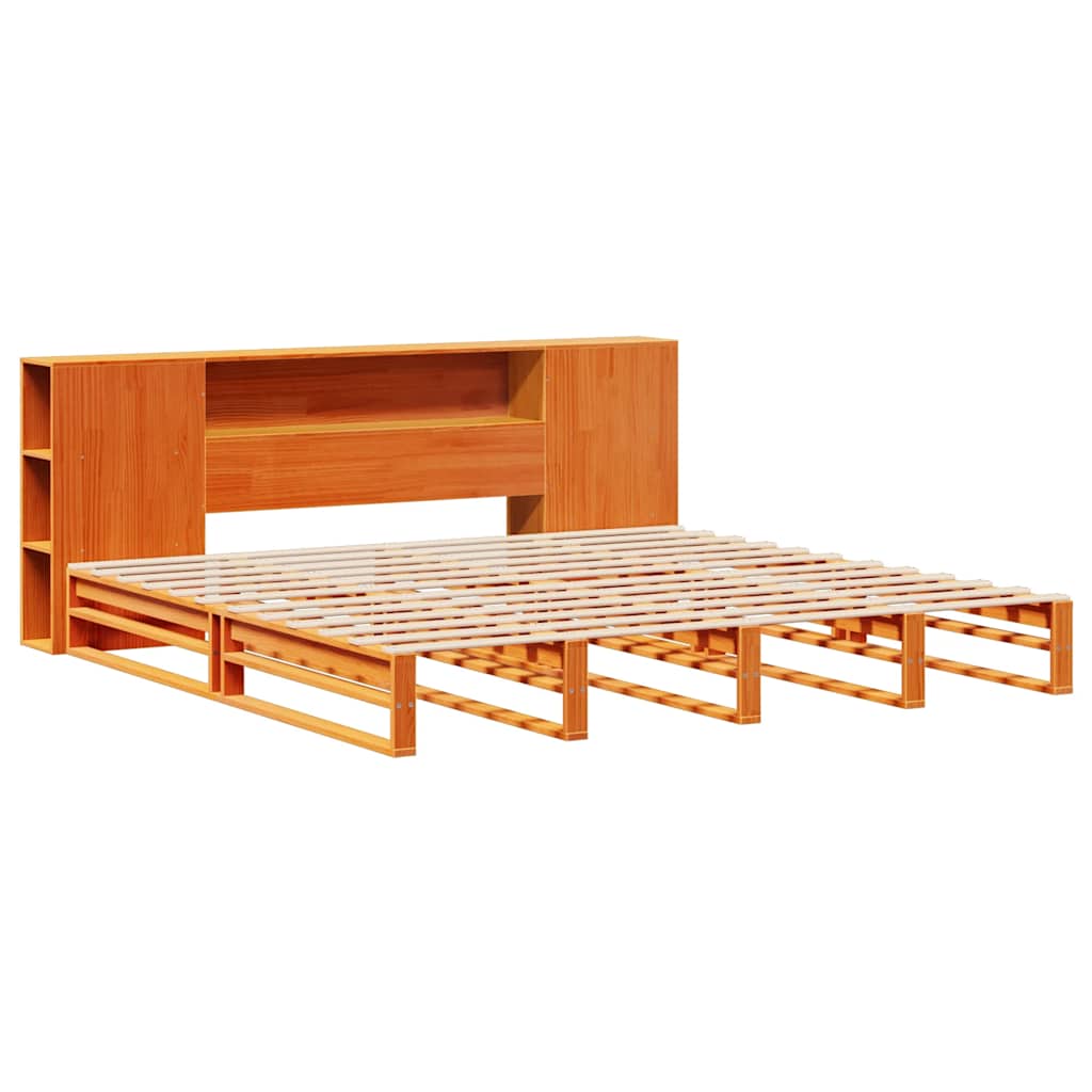 Lit bibliothèque sans matelas cire marron 200x200cm bois massif - XIOS