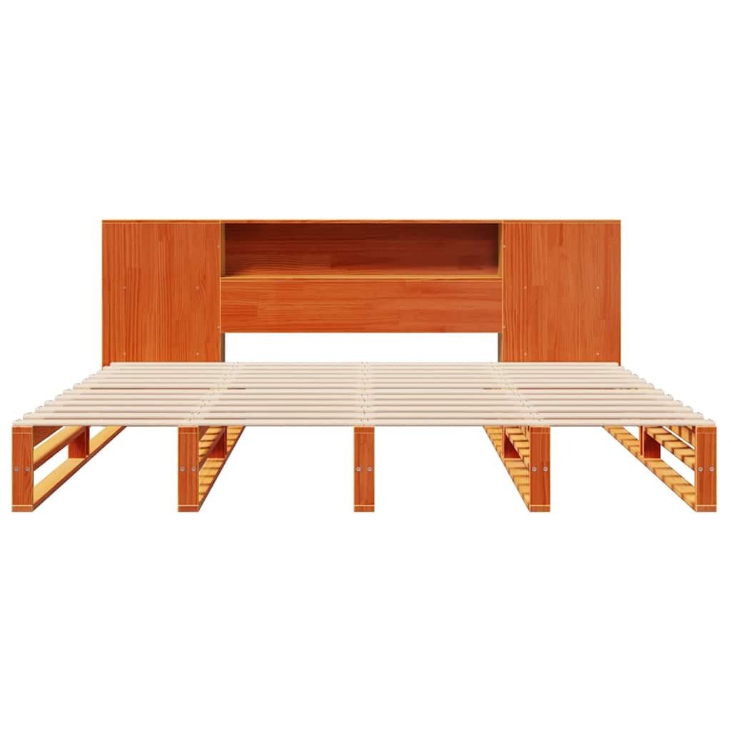 Lit bibliothèque sans matelas cire marron 200x200cm bois massif - XIOS