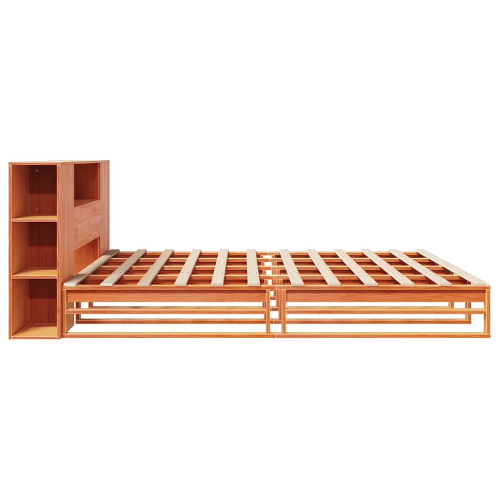 Lit bibliothèque sans matelas cire marron 200x200cm bois massif - XIOS