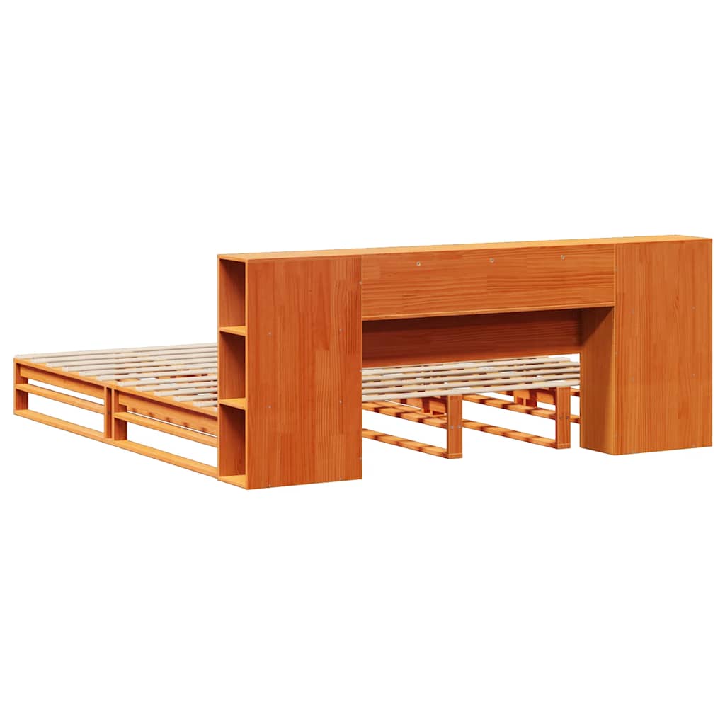 Lit bibliothèque sans matelas cire marron 200x200cm bois massif - XIOS
