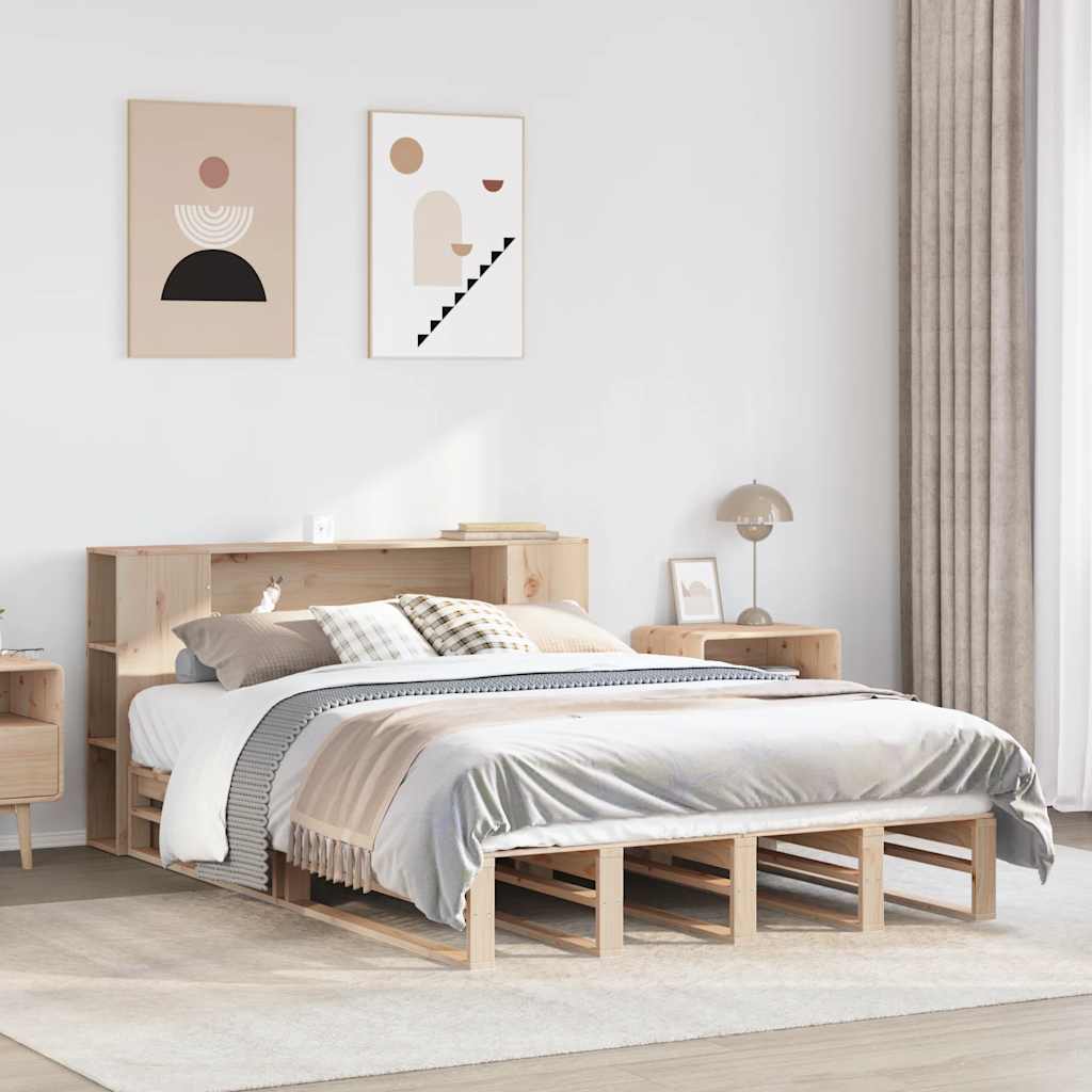 Lit bibliothèque sans matelas 135x190 cm bois massif - XIOS
