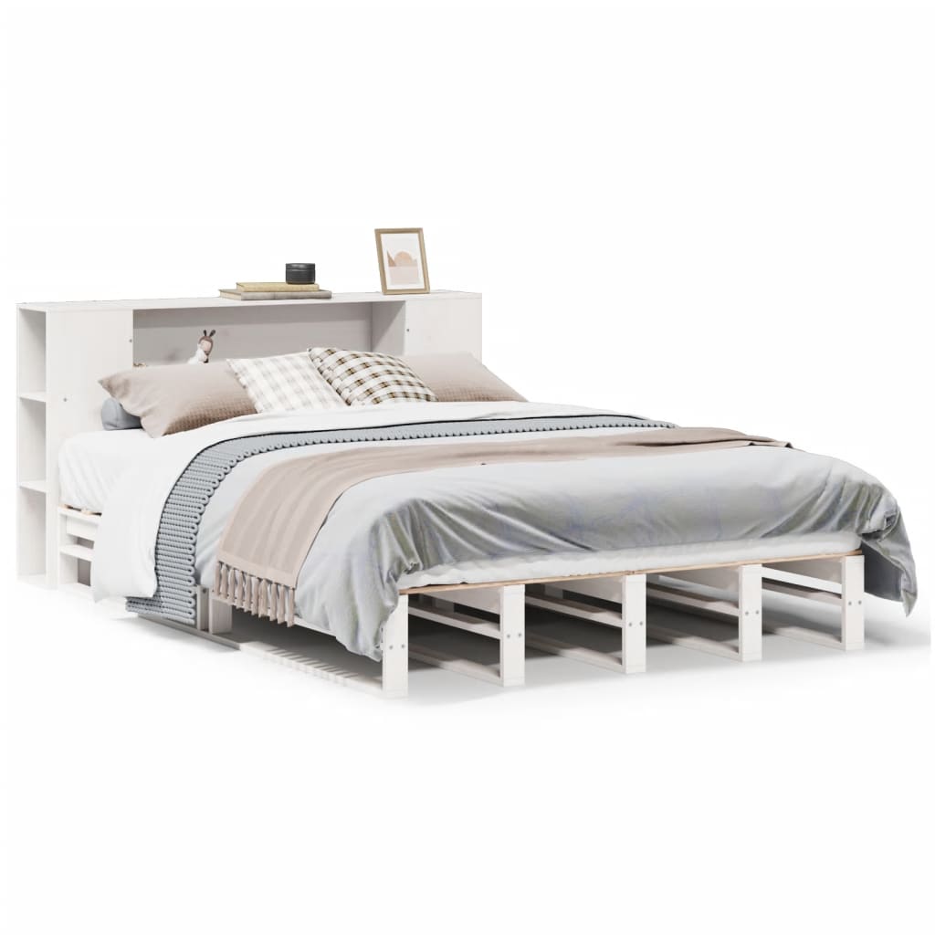 Lit bibliothèque sans matelas blanc 135x190 cm bois massif - XIOS