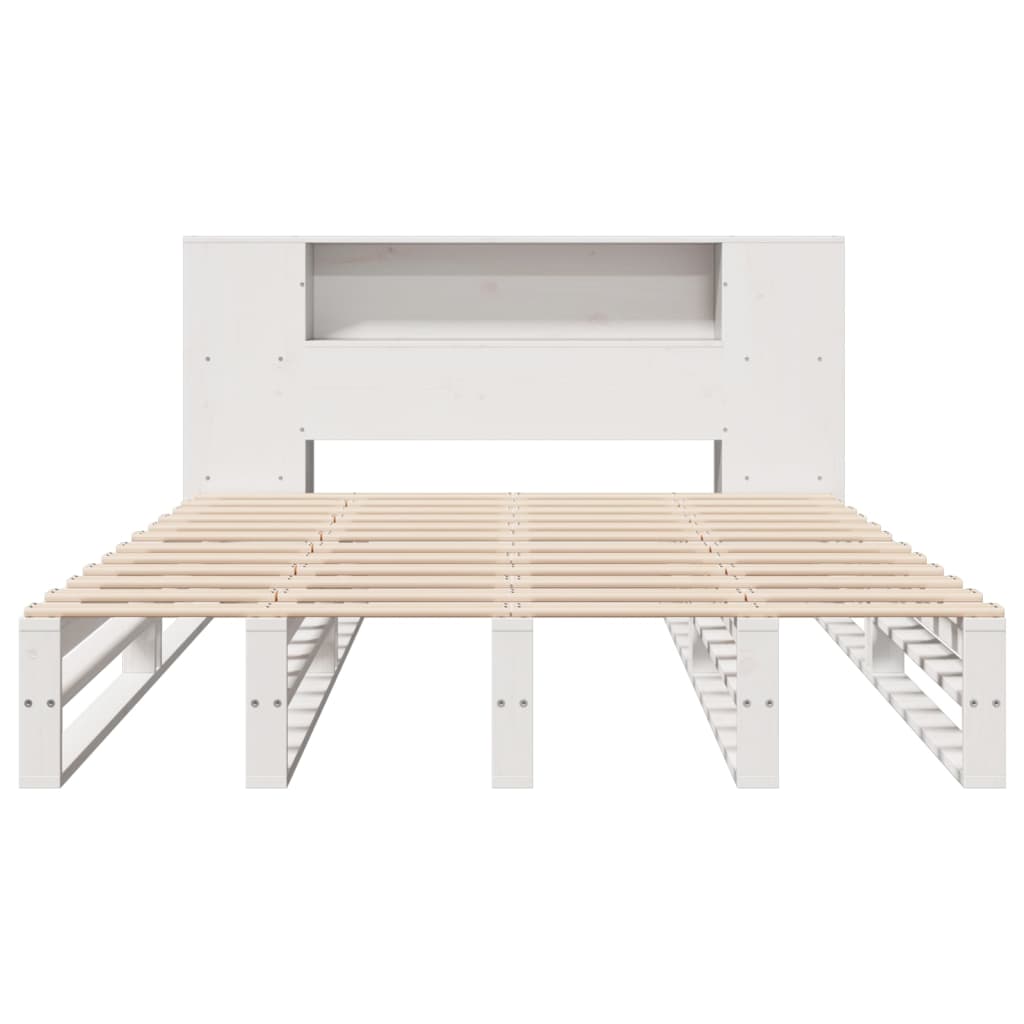 Lit bibliothèque sans matelas blanc 135x190 cm bois massif - XIOS