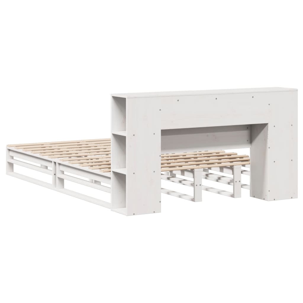 Lit bibliothèque sans matelas blanc 135x190 cm bois massif - XIOS