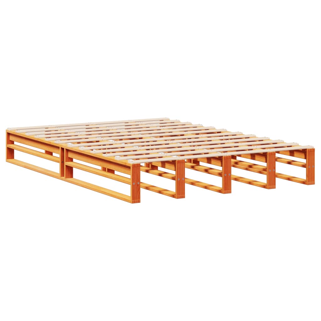 Lit bibliothèque sans matelas cire marron 135x190cm bois massif - XIOS