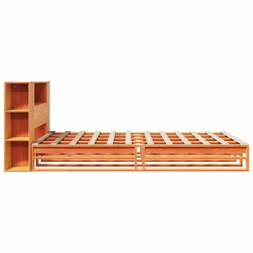 Lit bibliothèque sans matelas cire marron 135x190cm bois massif - XIOS