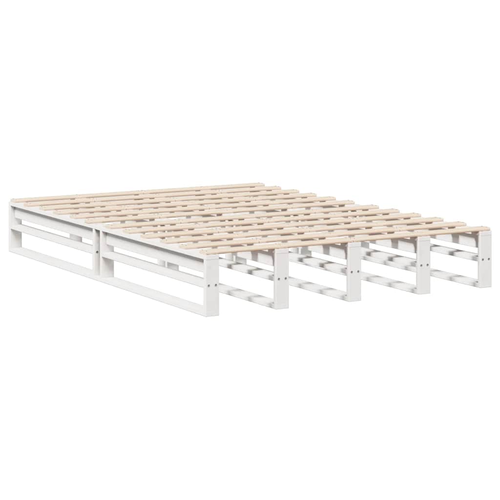 Lit bibliothèque sans matelas blanc 140x190 cm bois massif - XIOS