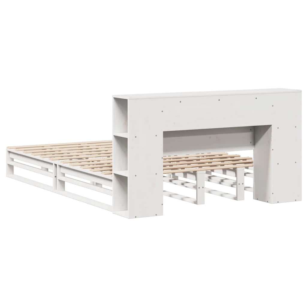 Lit bibliothèque sans matelas blanc 140x190 cm bois massif - XIOS