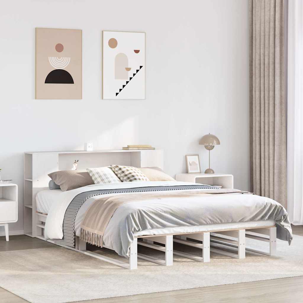 Lit bibliothèque sans matelas blanc 140x190 cm bois massif - XIOS