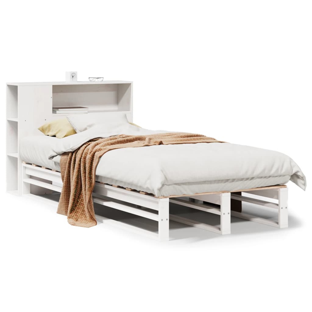 Lit bibliothèque sans matelas blanc 90x200 cm bois massif - XIOS