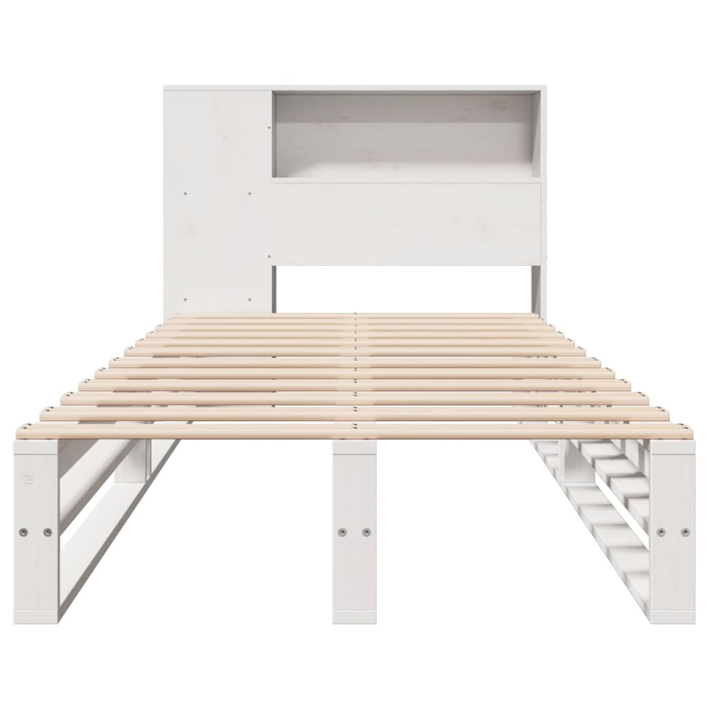 Lit bibliothèque sans matelas blanc 75x190 cm bois massif - XIOS