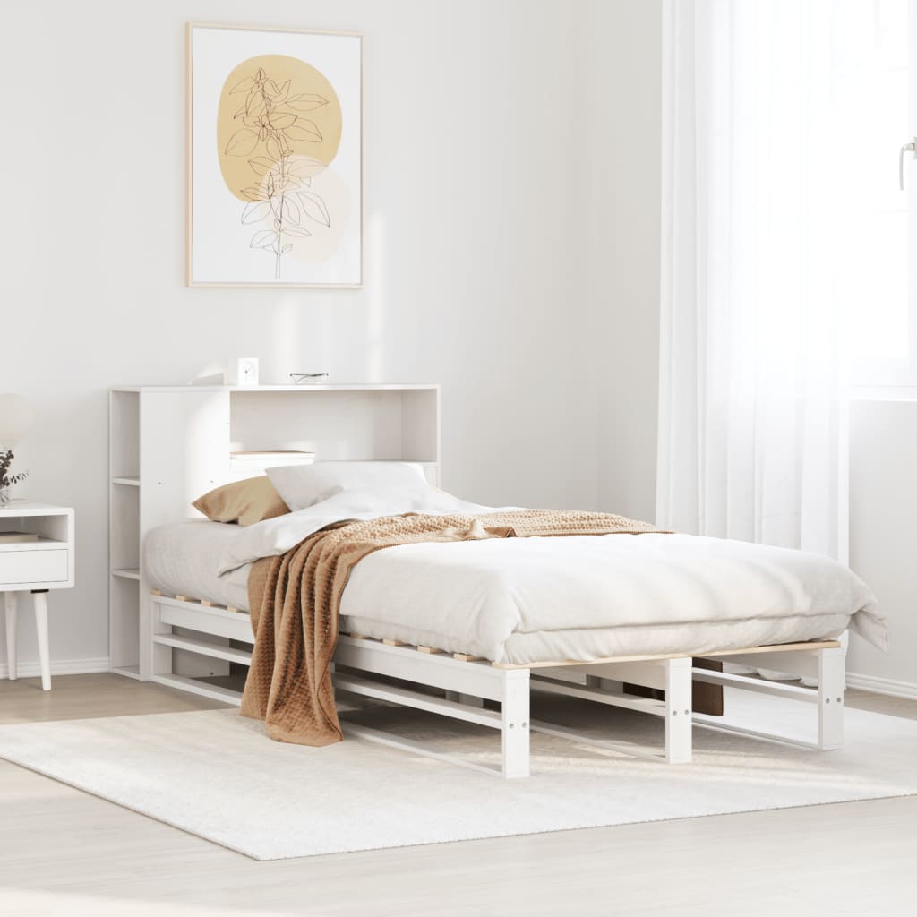 Lit bibliothèque sans matelas blanc 75x190 cm bois massif - XIOS