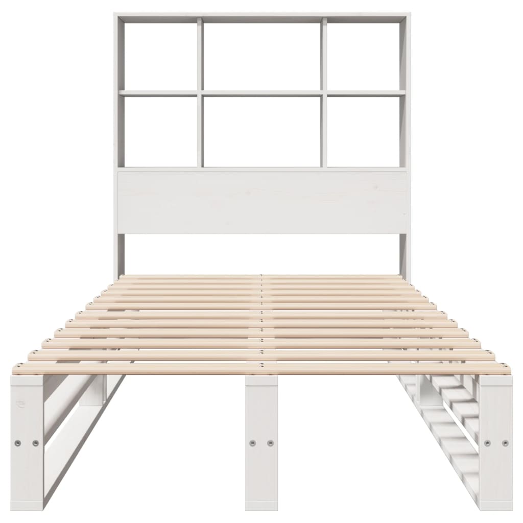 Lit bibliothèque sans matelas blanc 90x200 cm bois massif - XIOS