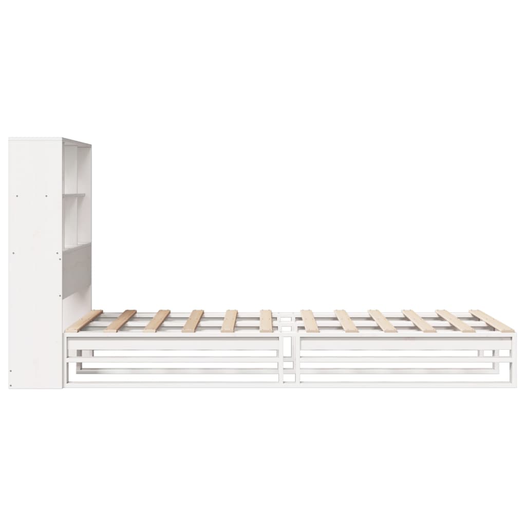 Lit bibliothèque sans matelas blanc 90x200 cm bois massif - XIOS
