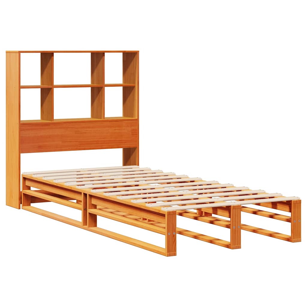 Lit bibliothèque sans matelas cire marron 100x200cm bois massif - XIOS