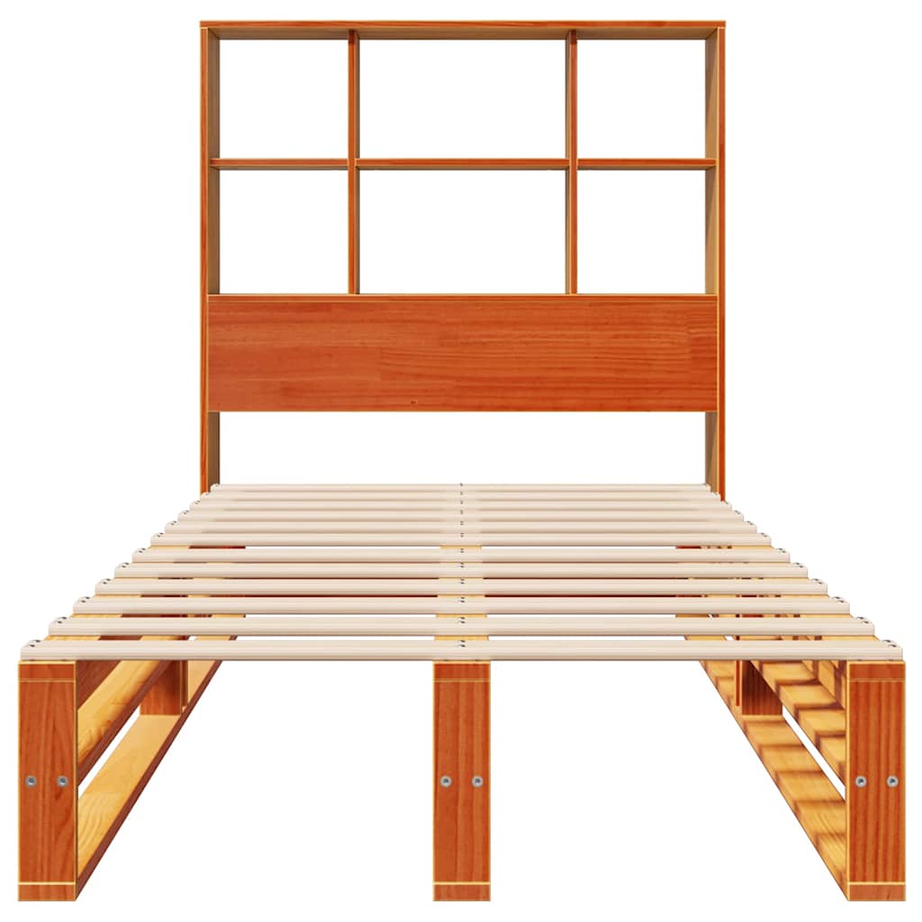 Lit bibliothèque sans matelas cire marron 100x200cm bois massif - XIOS