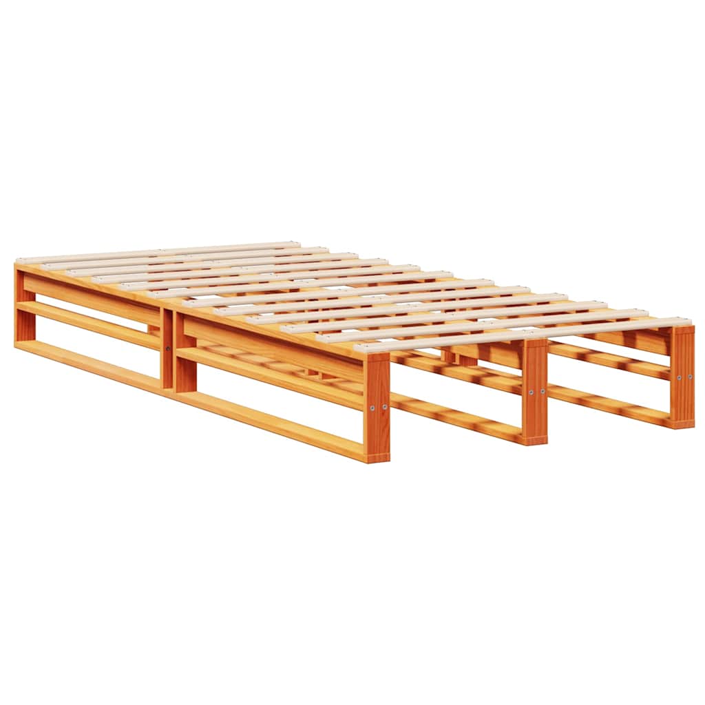 Lit bibliothèque sans matelas cire marron 100x200cm bois massif - XIOS
