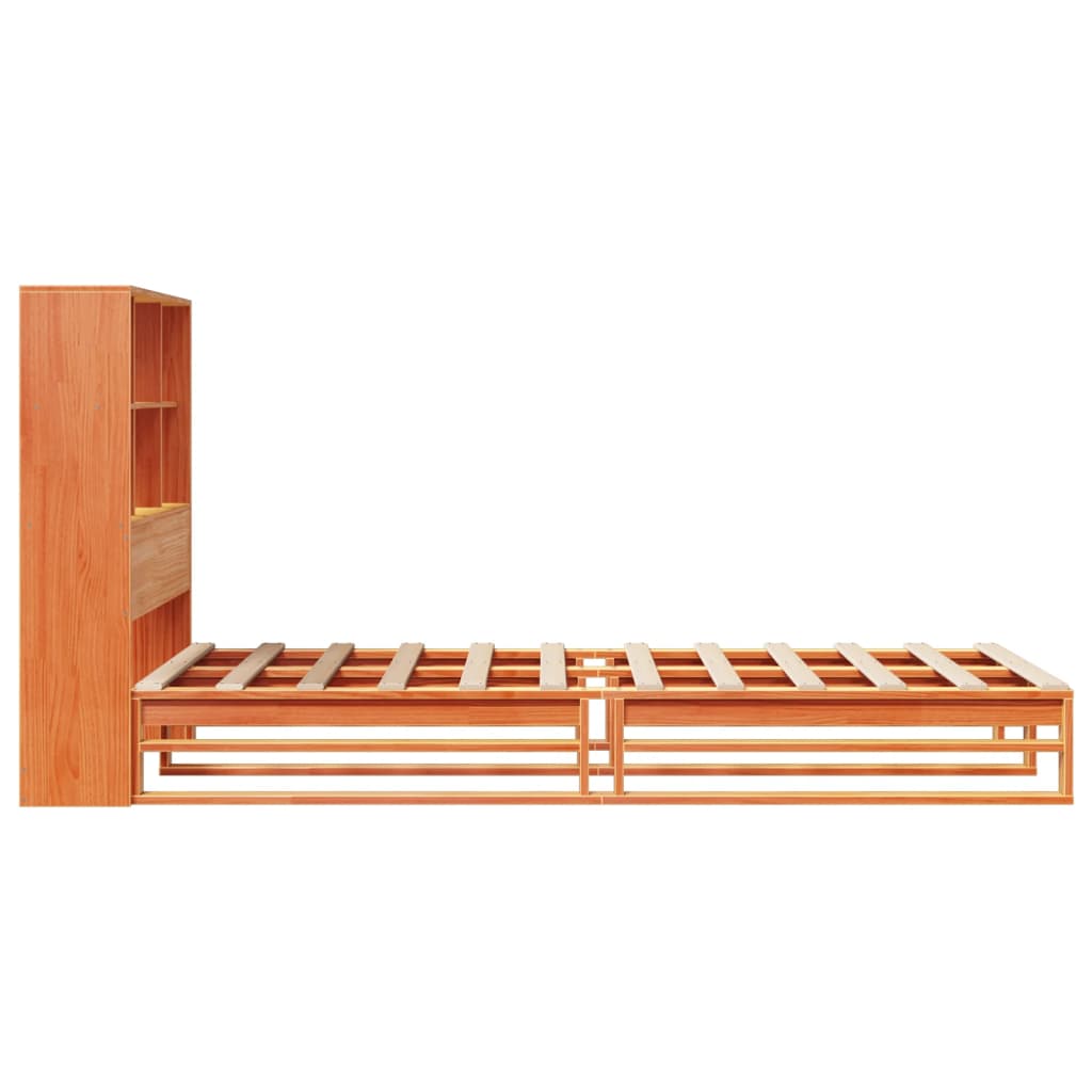 Lit bibliothèque sans matelas cire marron 100x200cm bois massif - XIOS