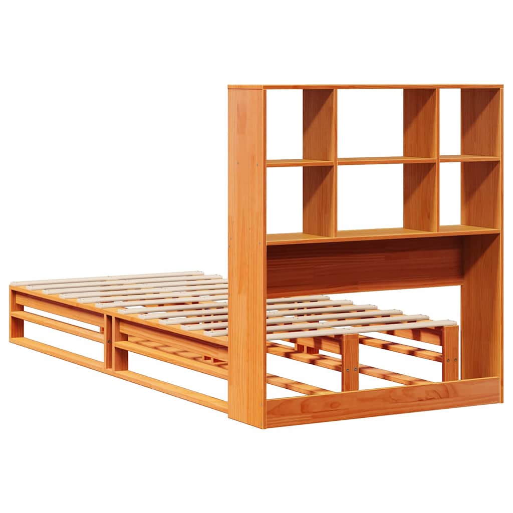 Lit bibliothèque sans matelas cire marron 100x200cm bois massif - XIOS