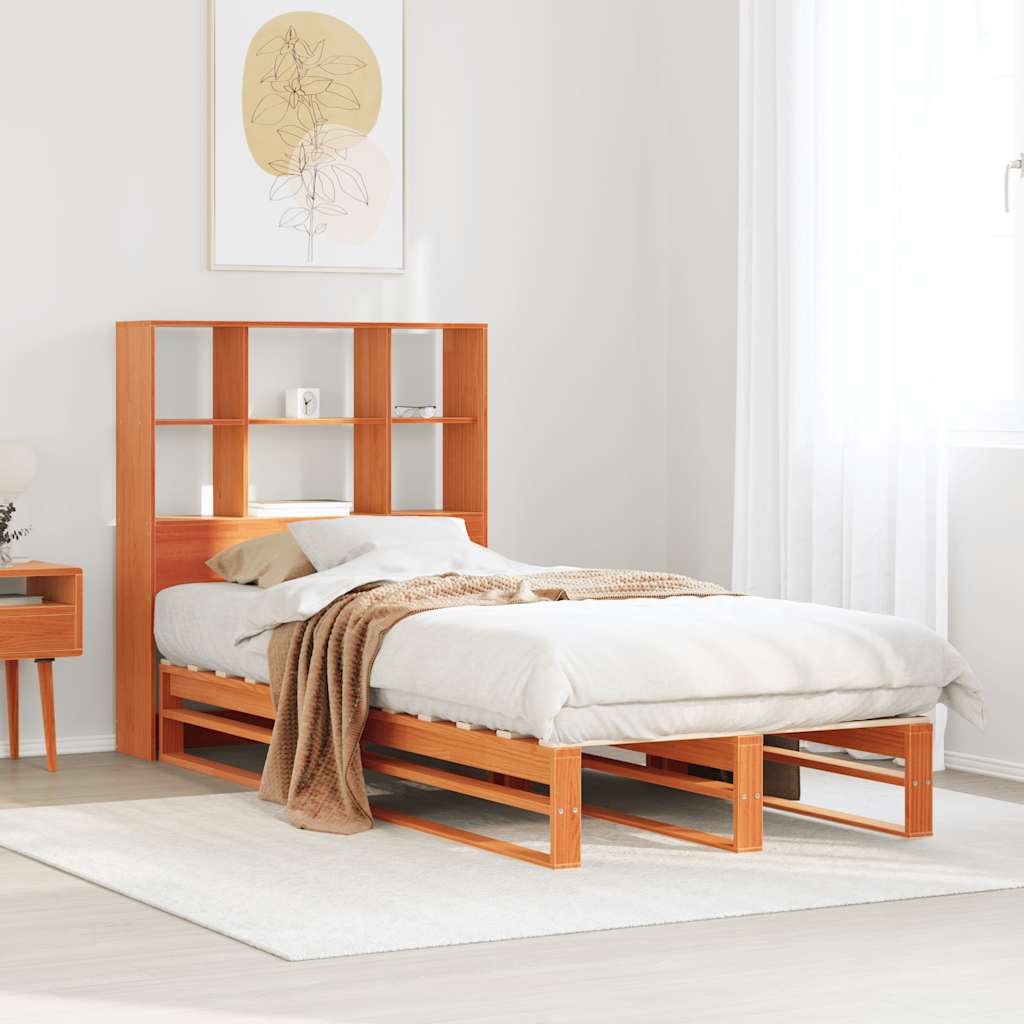 Lit bibliothèque sans matelas cire marron 100x200cm bois massif - XIOS