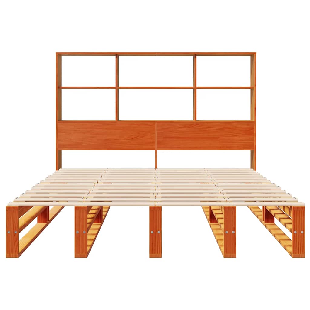 Lit bibliothèque sans matelas cire marron 140x200cm bois massif - XIOS