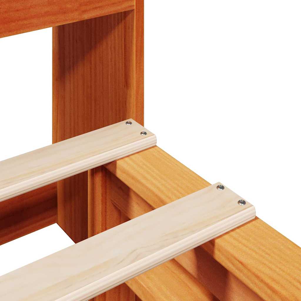 Lit bibliothèque sans matelas cire marron 140x200cm bois massif - XIOS