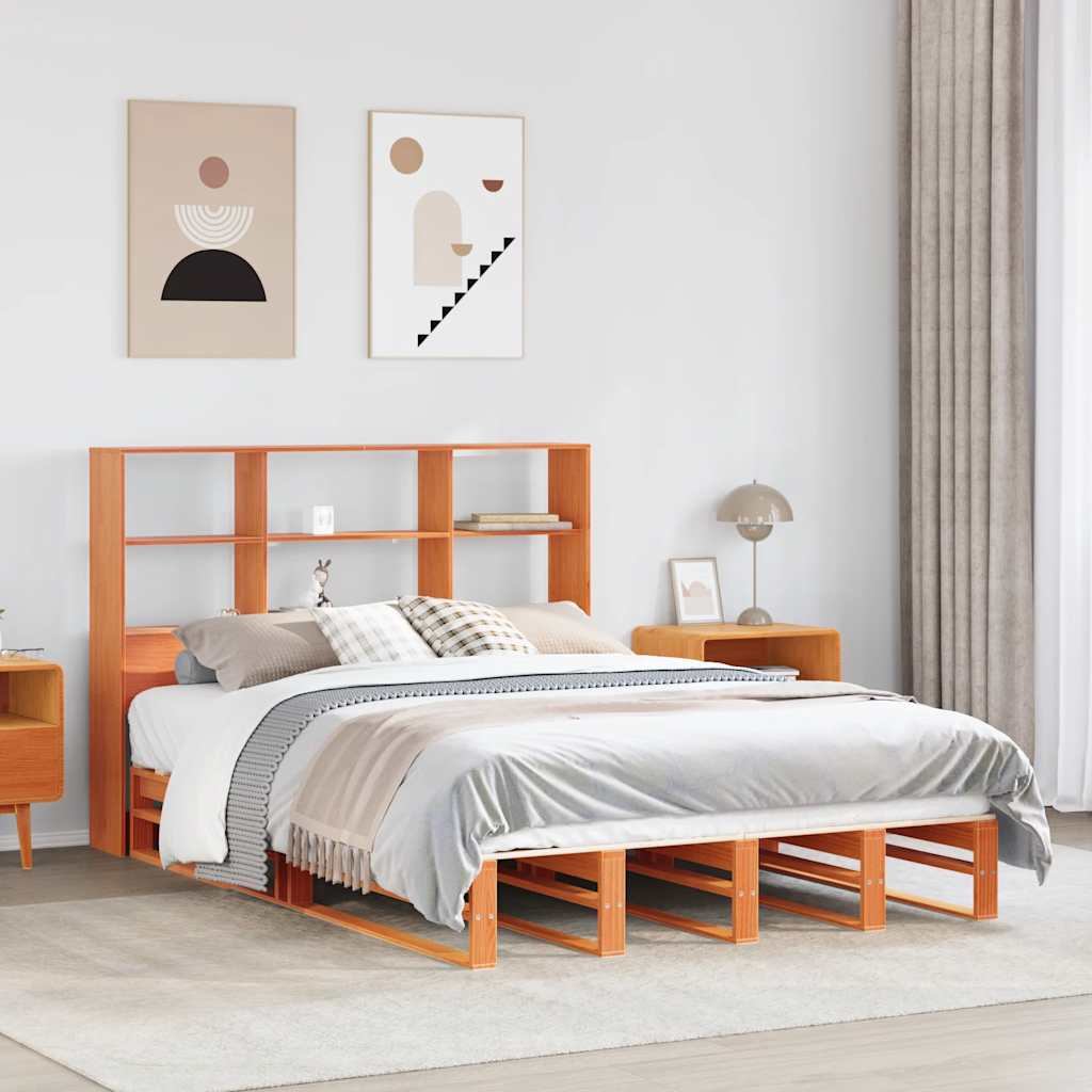 Lit bibliothèque sans matelas cire marron 140x200cm bois massif - XIOS
