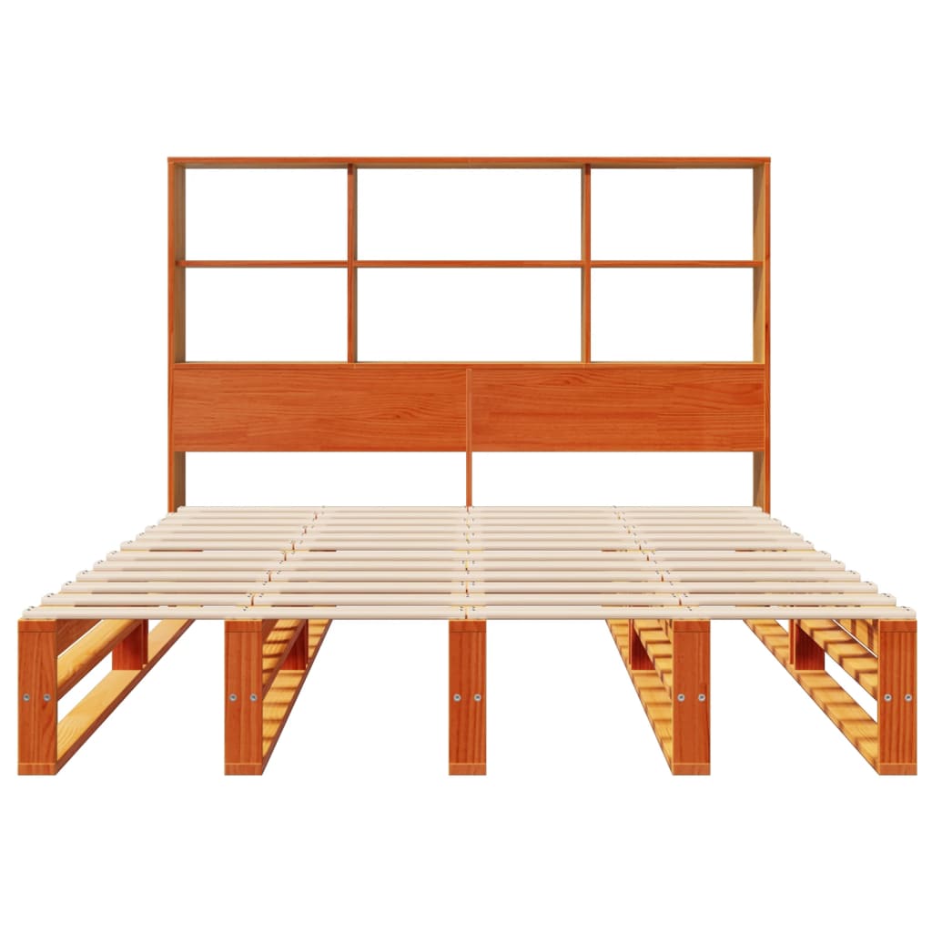 Lit bibliothèque sans matelas cire marron 150x200cm bois massif - XIOS