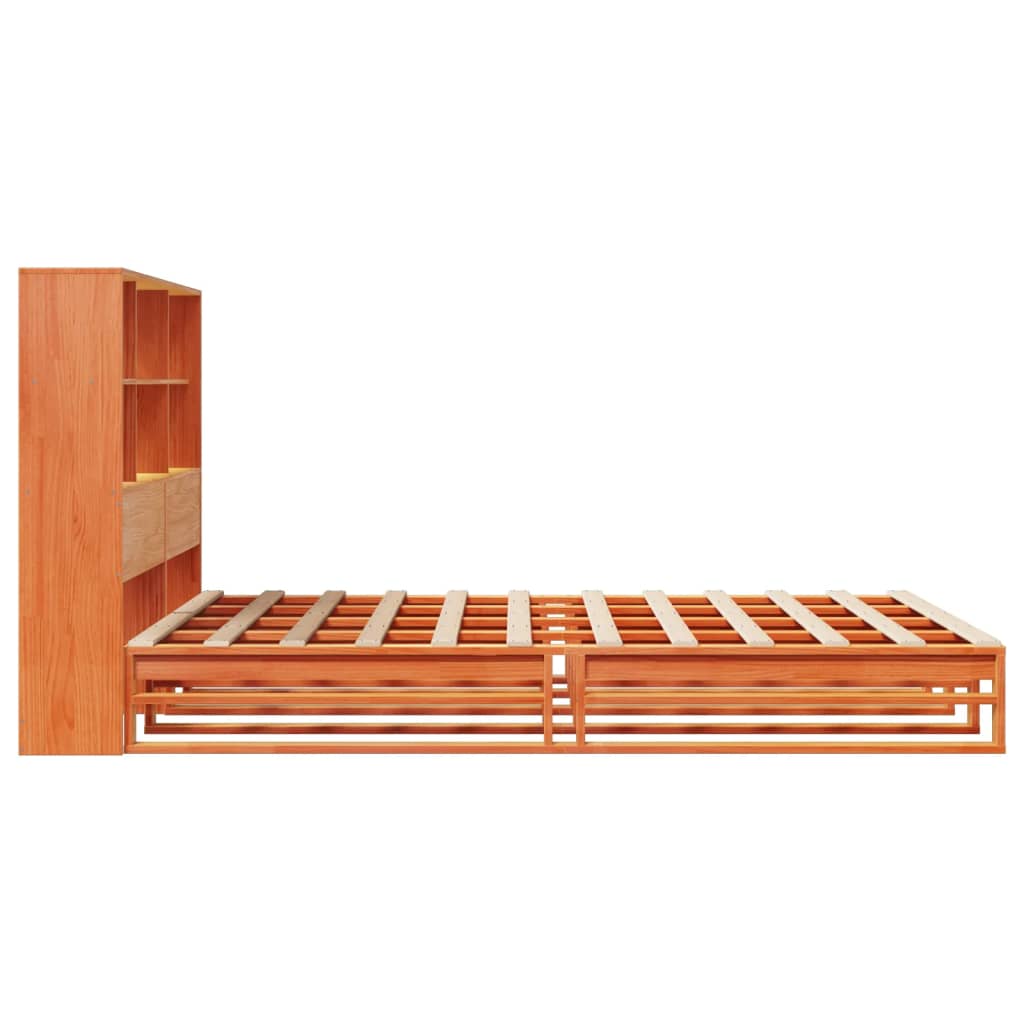 Lit bibliothèque sans matelas cire marron 150x200cm bois massif - XIOS