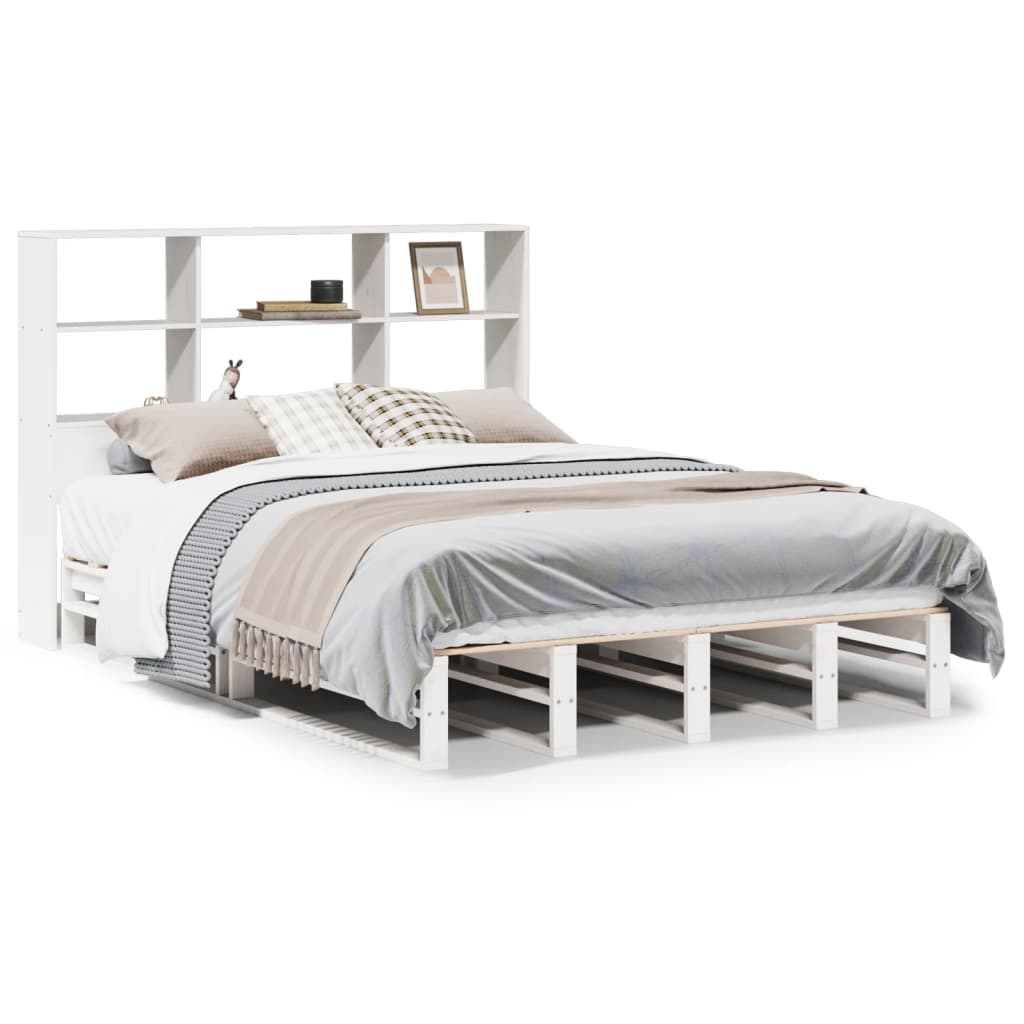 Lit bibliothèque sans matelas blanc 160x200 cm bois massif - XIOS