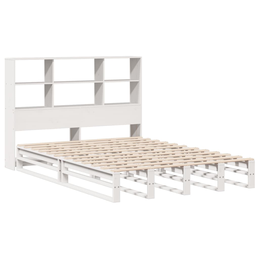Lit bibliothèque sans matelas blanc 160x200 cm bois massif - XIOS