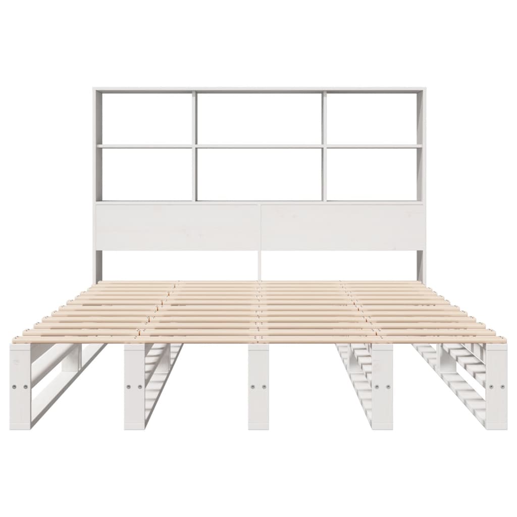 Lit bibliothèque sans matelas blanc 160x200 cm bois massif - XIOS