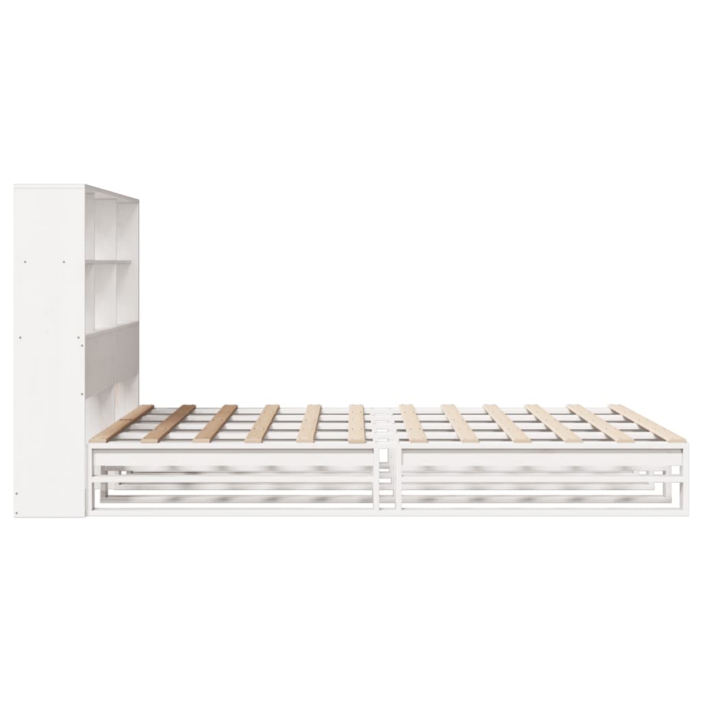Lit bibliothèque sans matelas blanc 160x200 cm bois massif - XIOS