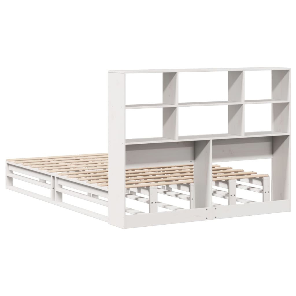 Lit bibliothèque sans matelas blanc 160x200 cm bois massif - XIOS