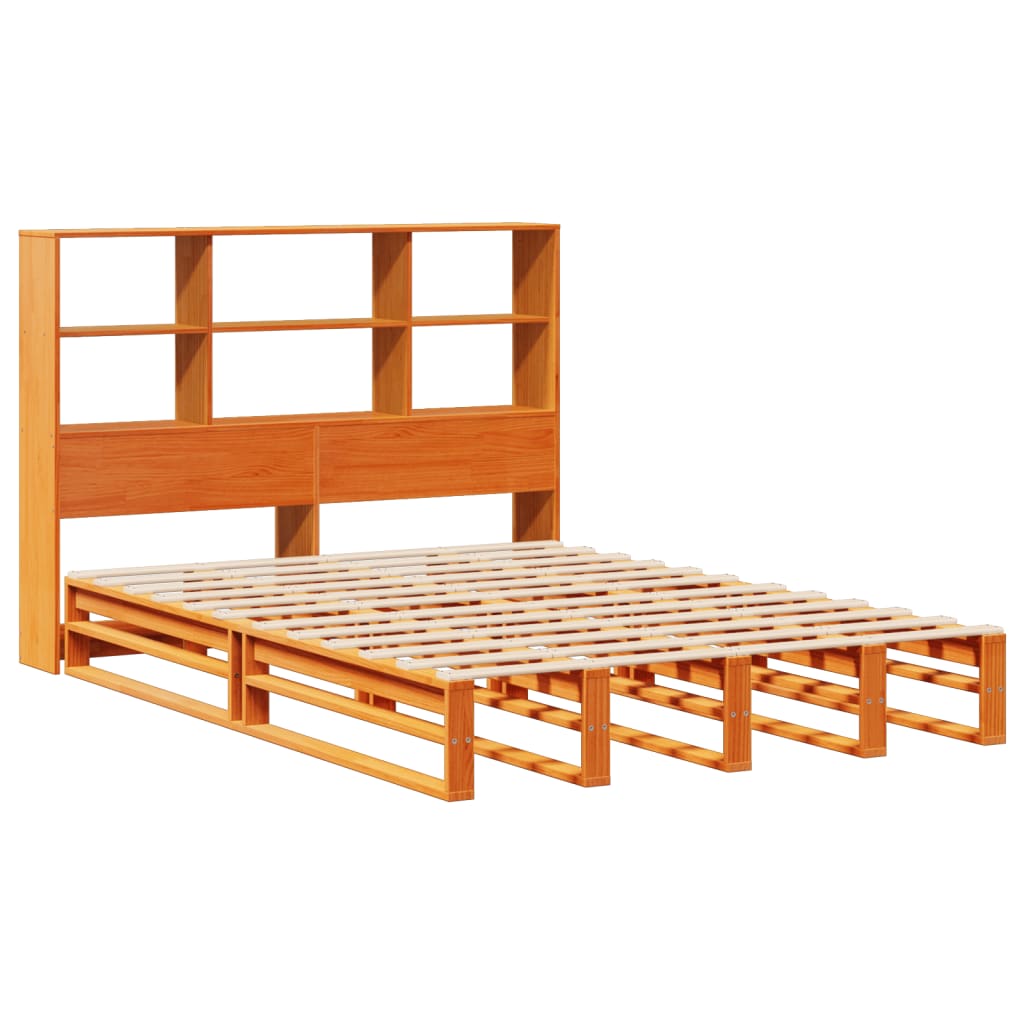 Lit bibliothèque sans matelas cire marron 160x200cm bois massif - XIOS