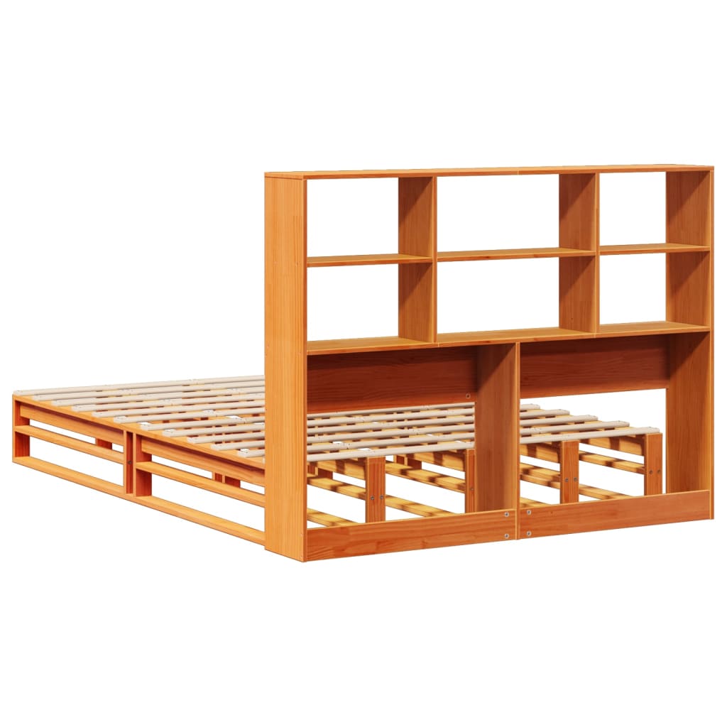 Lit bibliothèque sans matelas cire marron 160x200cm bois massif - XIOS