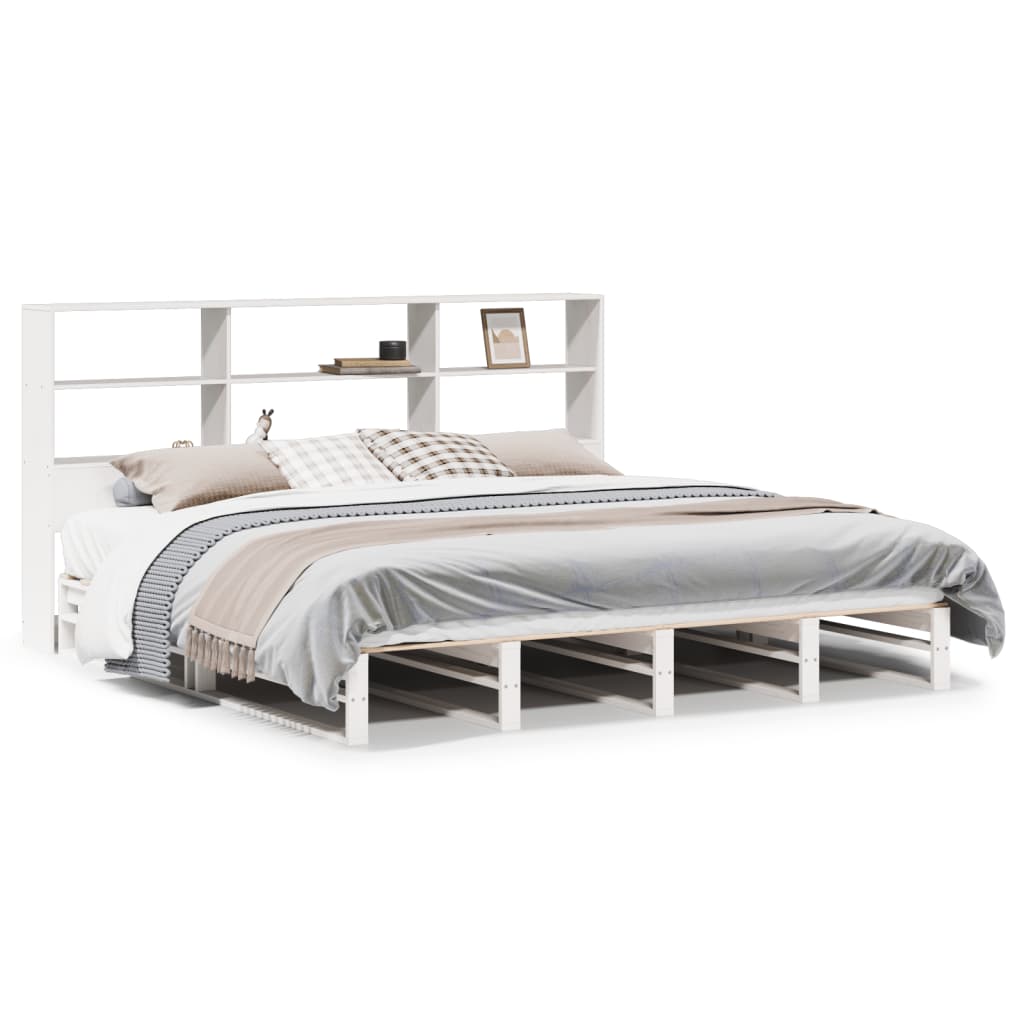 Lit bibliothèque sans matelas blanc 180x200 cm bois massif - XIOS