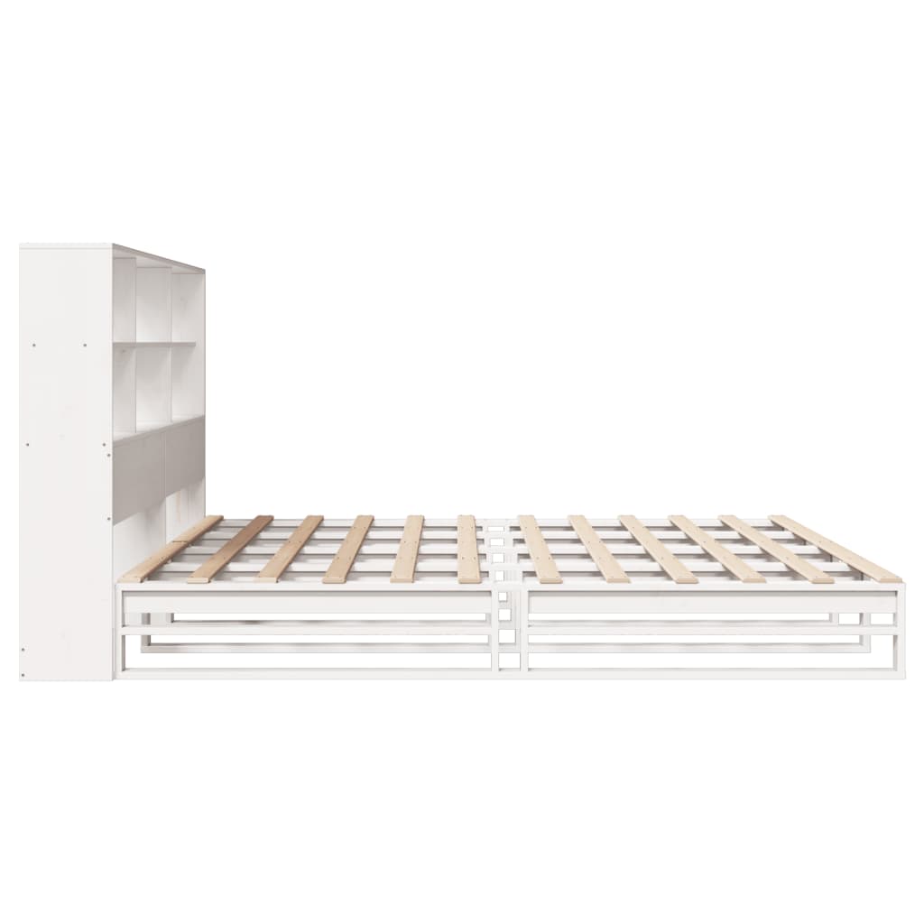 Lit bibliothèque sans matelas blanc 180x200 cm bois massif - XIOS