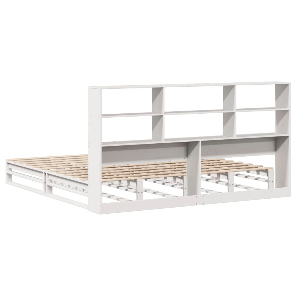 Lit bibliothèque sans matelas blanc 180x200 cm bois massif - XIOS