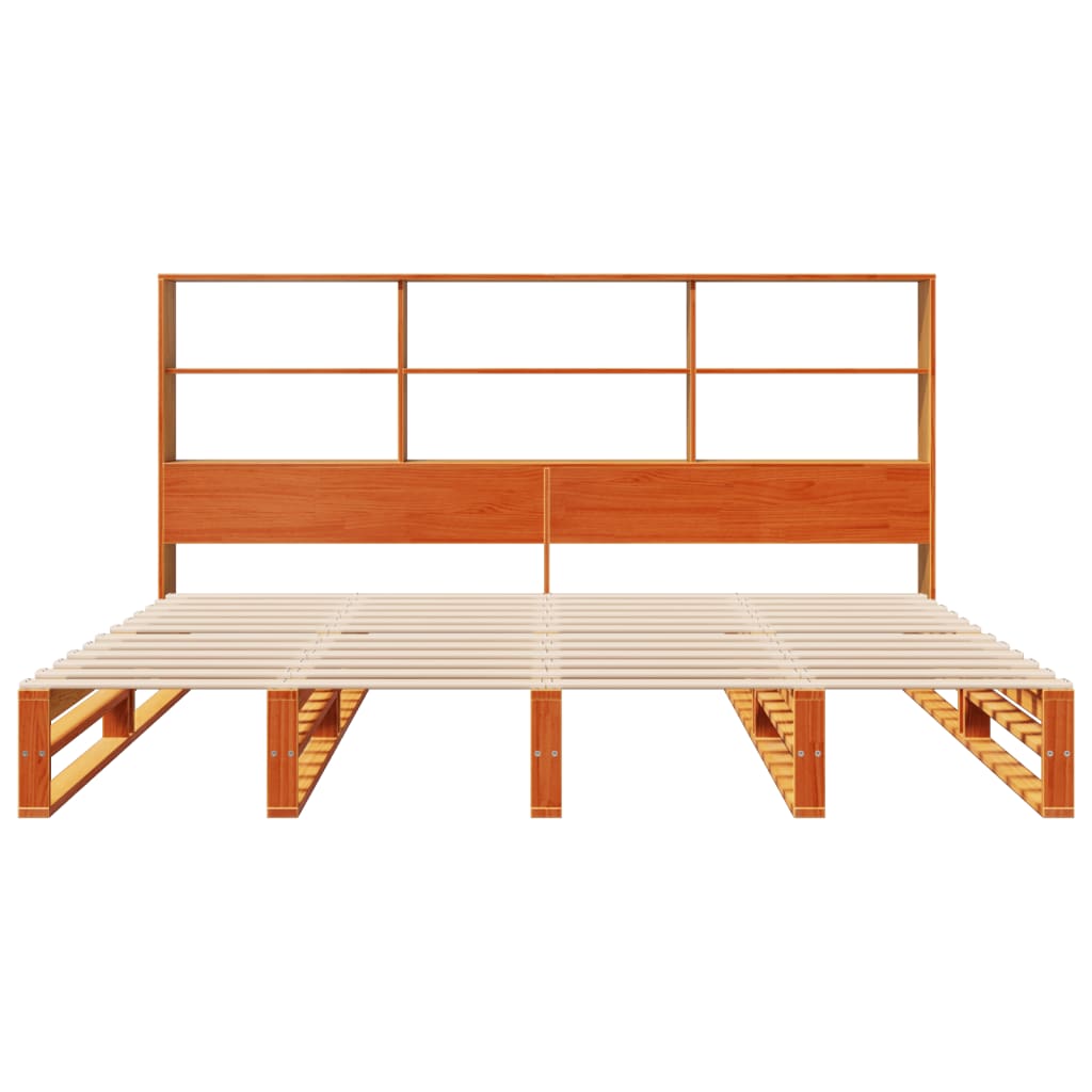 Lit bibliothèque sans matelas cire marron 200x200cm bois massif - XIOS