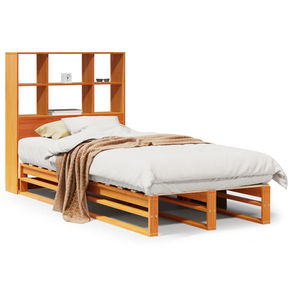 Lit bibliothèque sans matelas cire marron 75x190 cm bois massif - XIOS