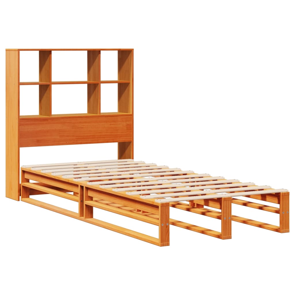 Lit bibliothèque sans matelas cire marron 75x190 cm bois massif - XIOS