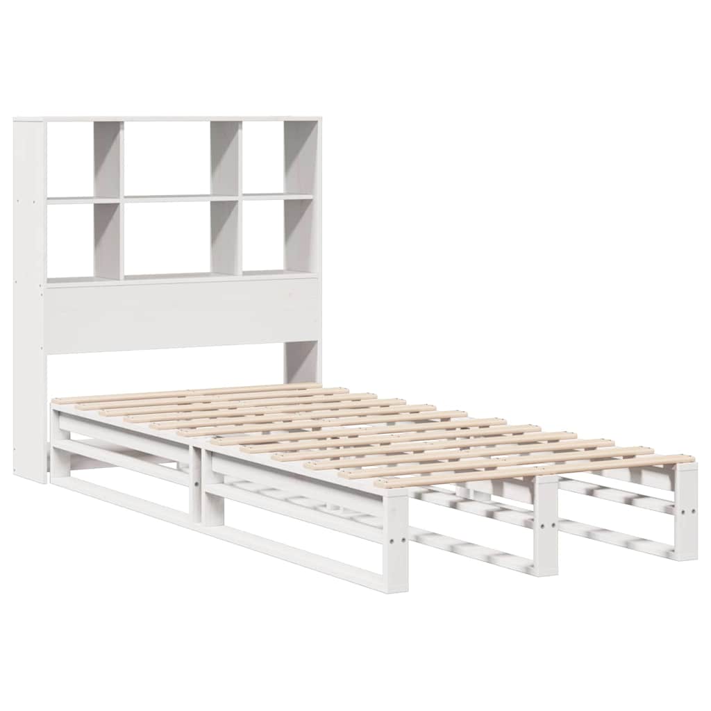 Lit bibliothèque sans matelas blanc 90x190 cm bois massif - XIOS